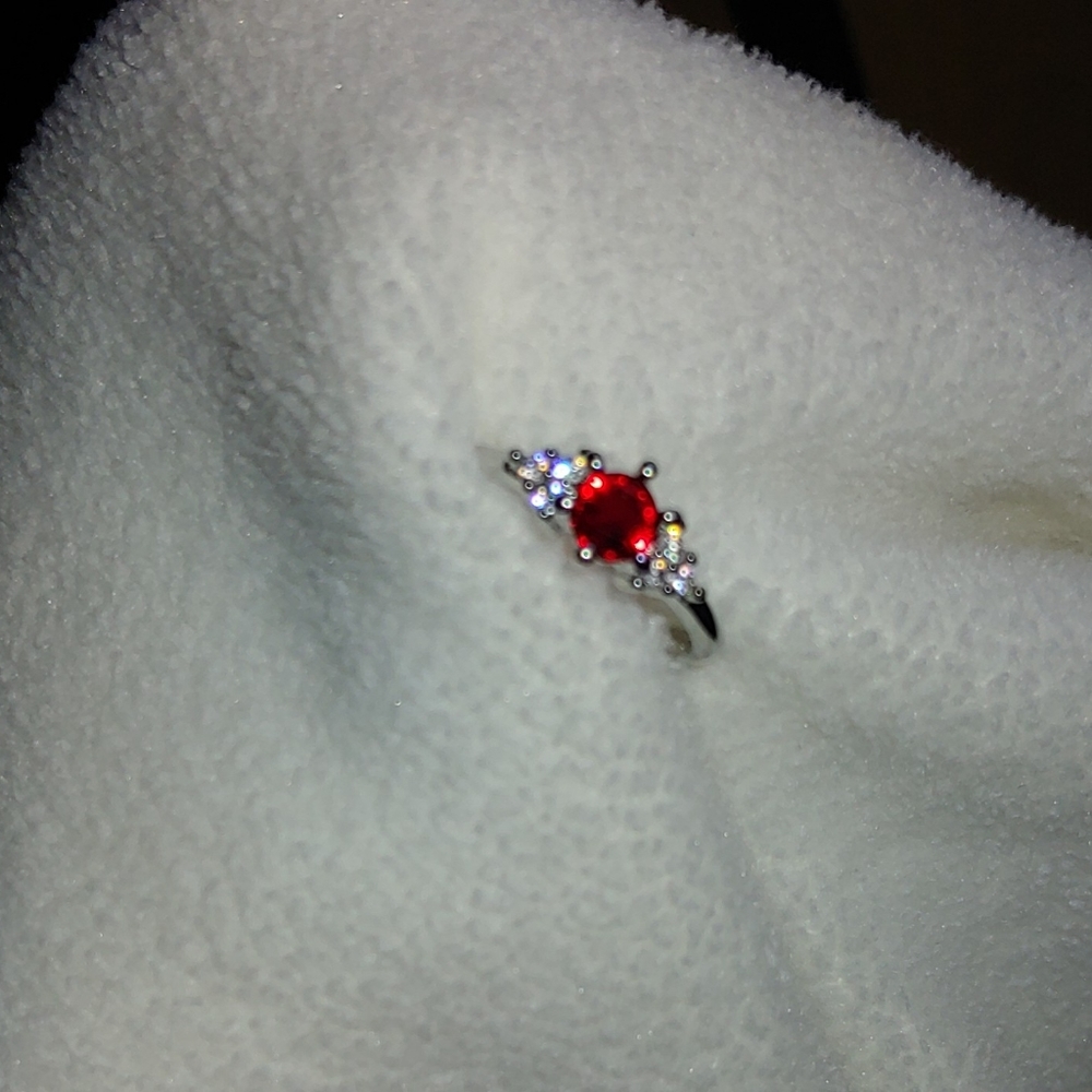925 Sterling Silver Simulated Ruby Ring - image 5